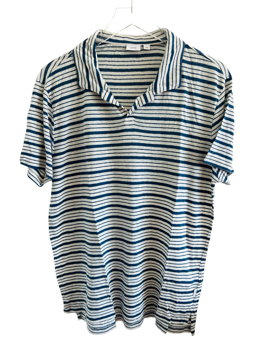 Onia Blue & Cream Striped Polo Shirt